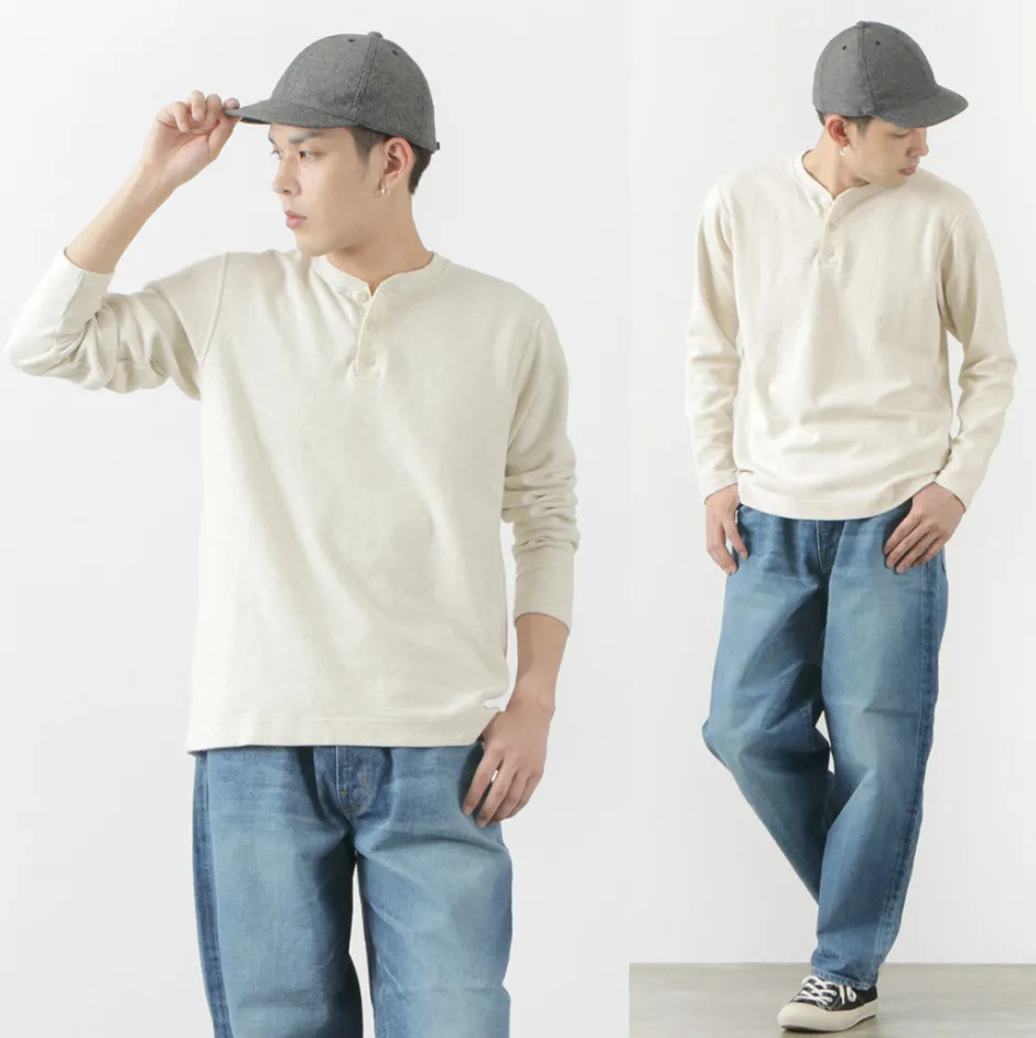 T-Shirts^BARNS / Spun Milled Henley Neck Long Sleeve T-Shirt