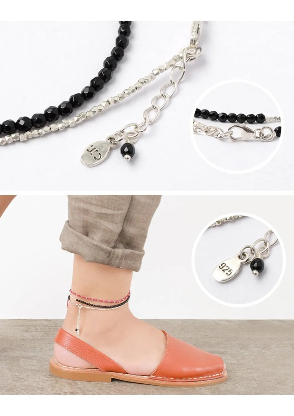Anklets^CHALISA T.. / Onyx W-Wrap Anklet black