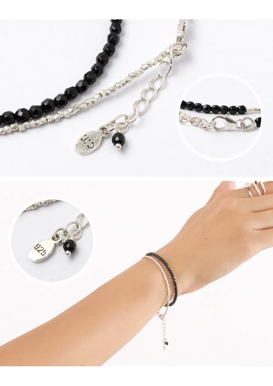 Anklets^CHALISA T.. / Onyx W-Wrap Bracelet black