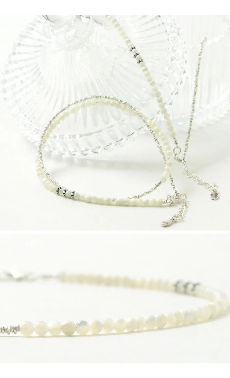 Anklets^CHALISA T.. / Round Shell Wrap Anklet/Karen Silver Flat Beads white