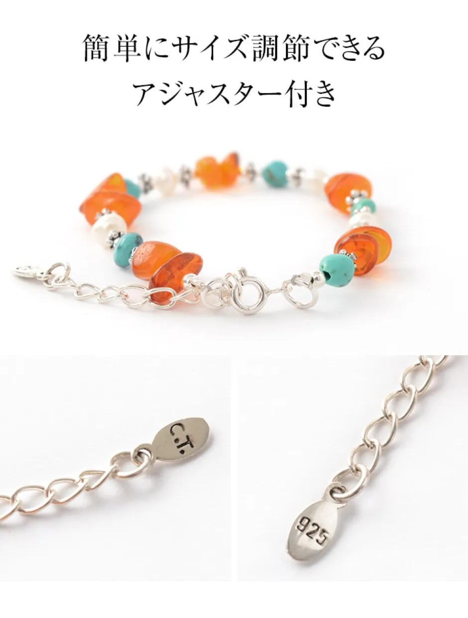 Anklets^CHALISA T.. / Turquoise Amber Pearl Combi Anklet silver