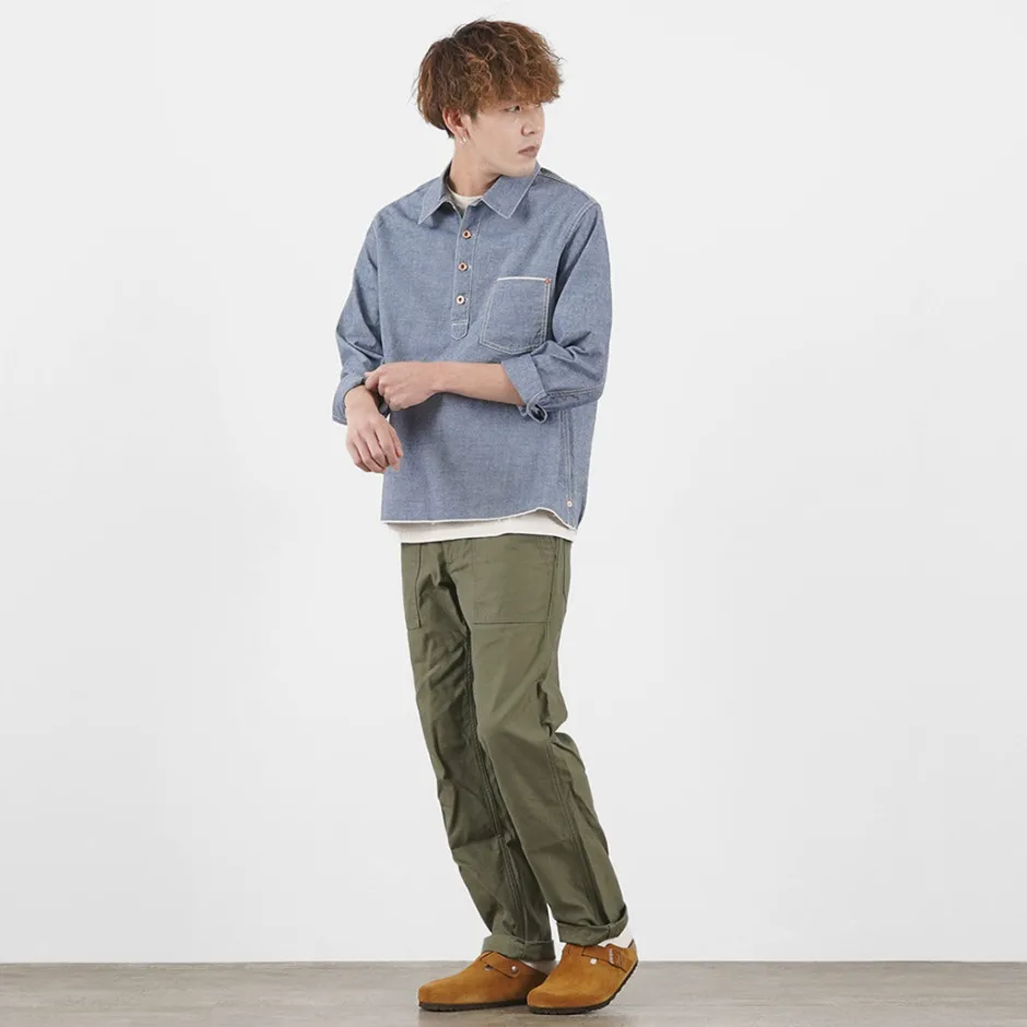 Shirts^FOB FACTORY / F3487 Chambray pullover shirt blue