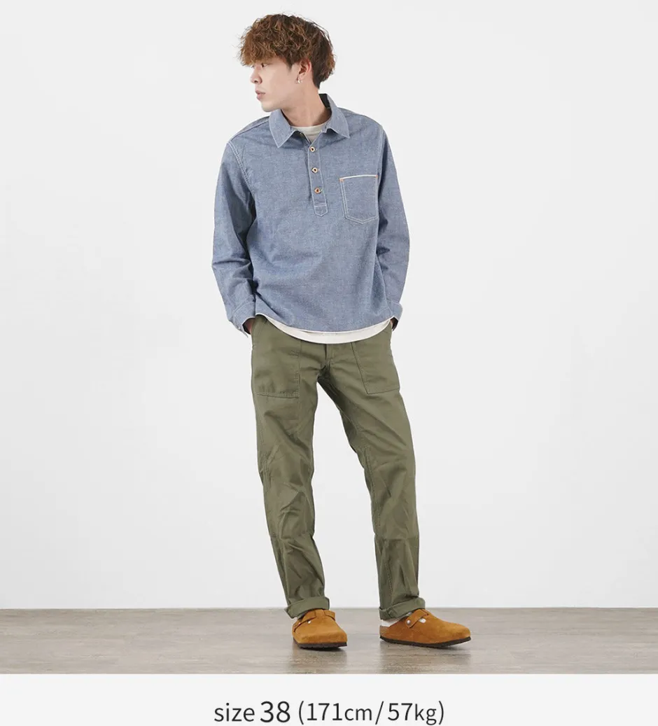 Shirts^FOB FACTORY / F3487 Chambray pullover shirt blue