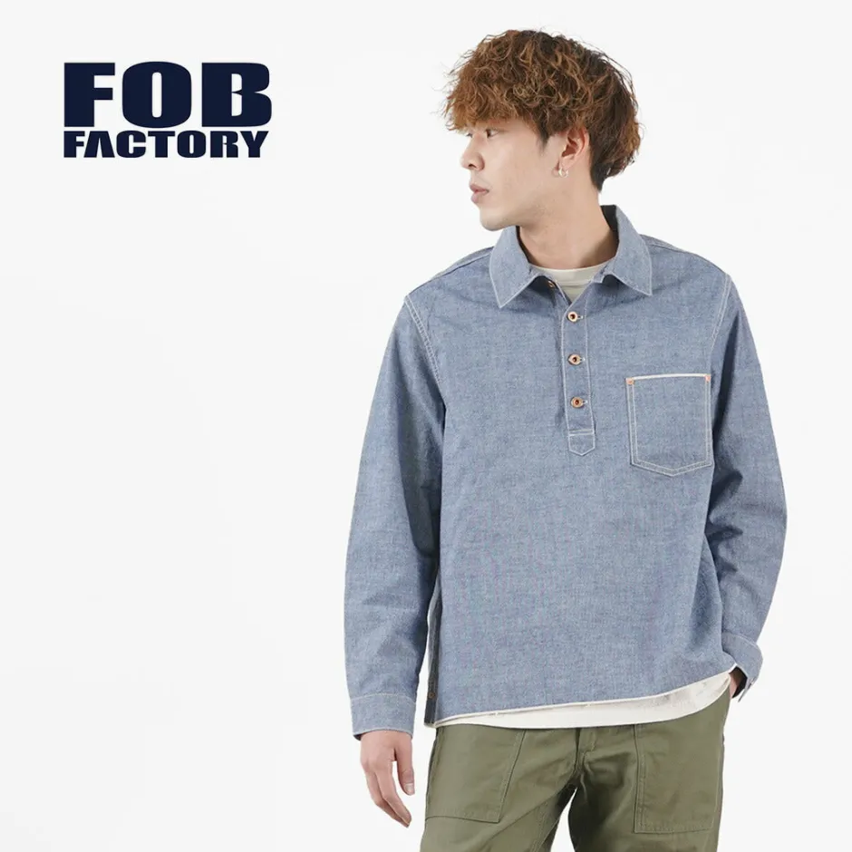 Shirts^FOB FACTORY / F3487 Chambray pullover shirt blue