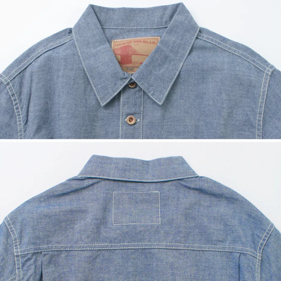 Shirts^FOB FACTORY / F3487 Chambray pullover shirt blue