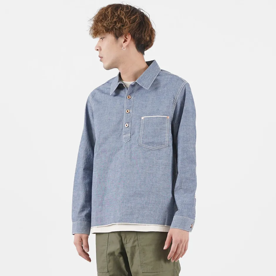 Shirts^FOB FACTORY / F3487 Chambray pullover shirt blue