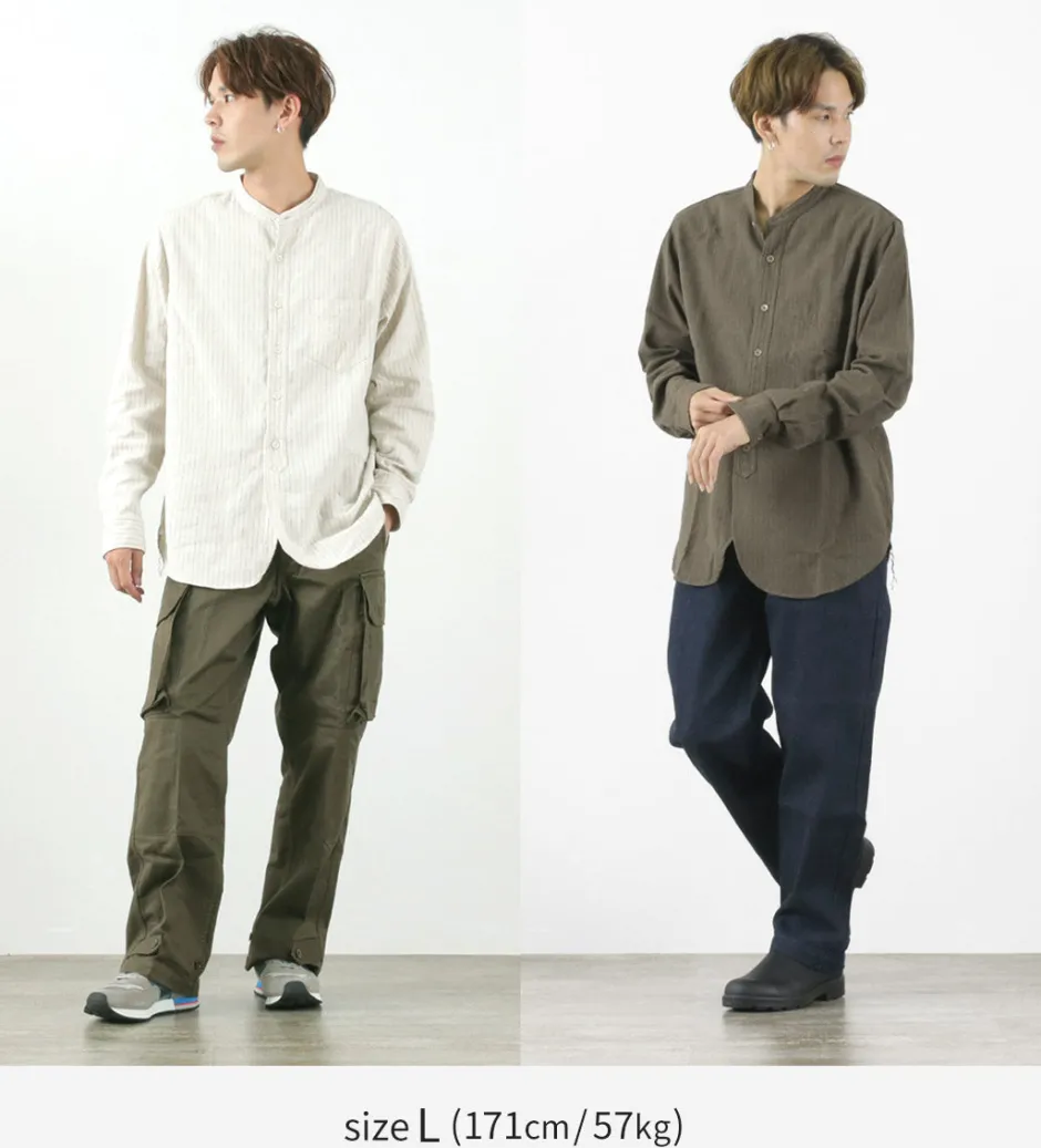 Shirts^FOB FACTORY / F3485 C/W STRIPE BANDCOLLAR Shirt