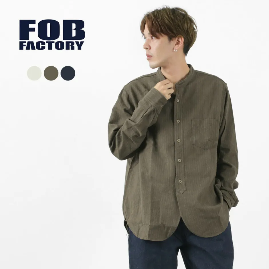 Shirts^FOB FACTORY / F3485 C/W STRIPE BANDCOLLAR Shirt