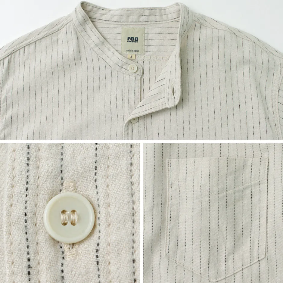 Shirts^FOB FACTORY / F3485 C/W STRIPE BANDCOLLAR Shirt