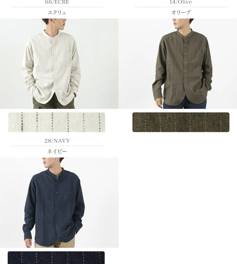 Shirts^FOB FACTORY / F3485 C/W STRIPE BANDCOLLAR Shirt
