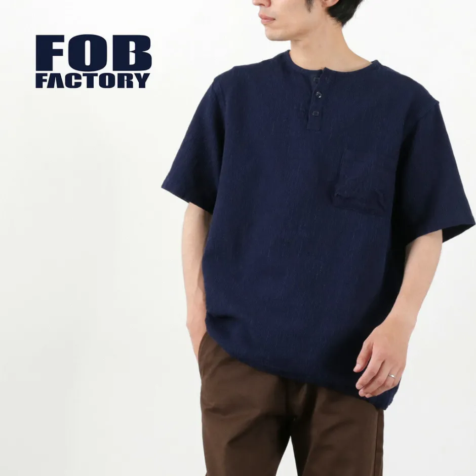 T-Shirts^FOB FACTORY / F3493 waffle T-shirt indigo