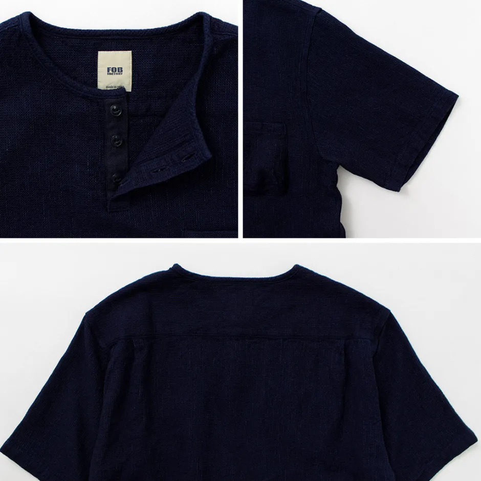 T-Shirts^FOB FACTORY / F3493 waffle T-shirt indigo