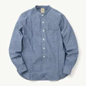 Shirts^FOB FACTORY / F3428 Selvage chambray band collar shirt/long sleeves blue