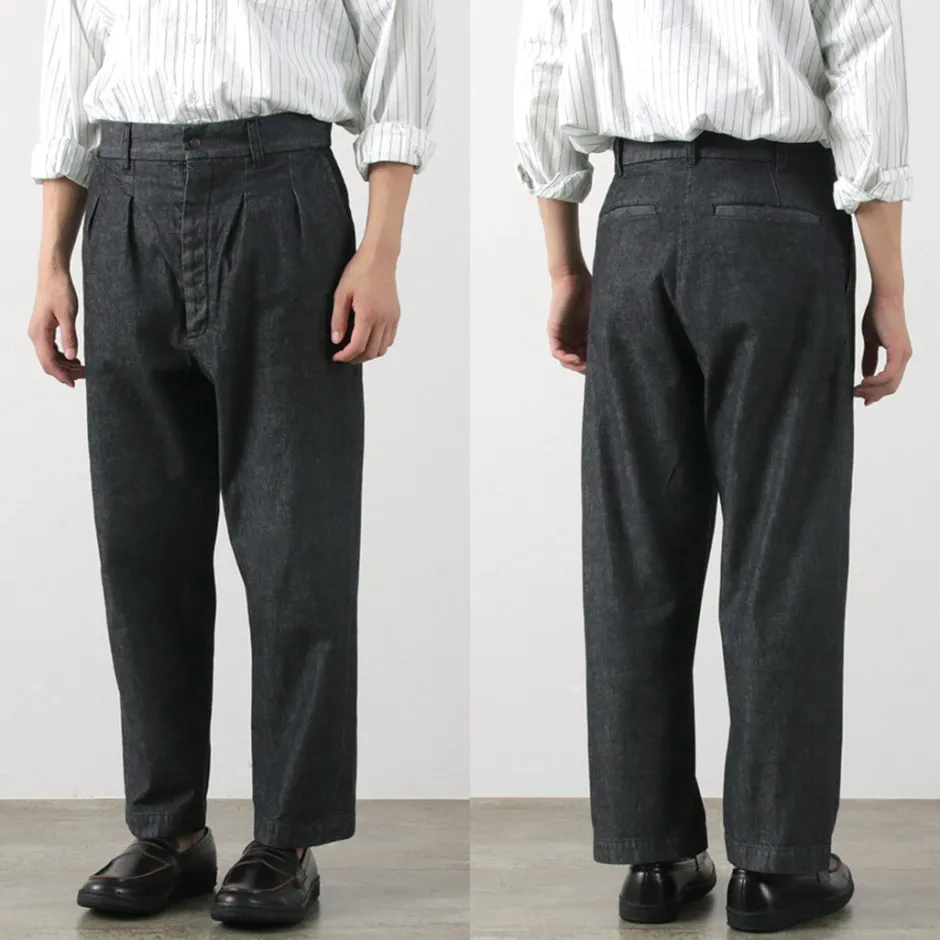Jeans^FUJITO / 2 Tuck Trousers Light Ounce Denim black