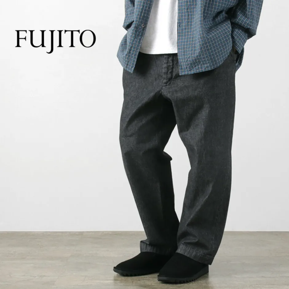 Jeans^FUJITO / 2 Tuck Trousers Light Ounce Denim black