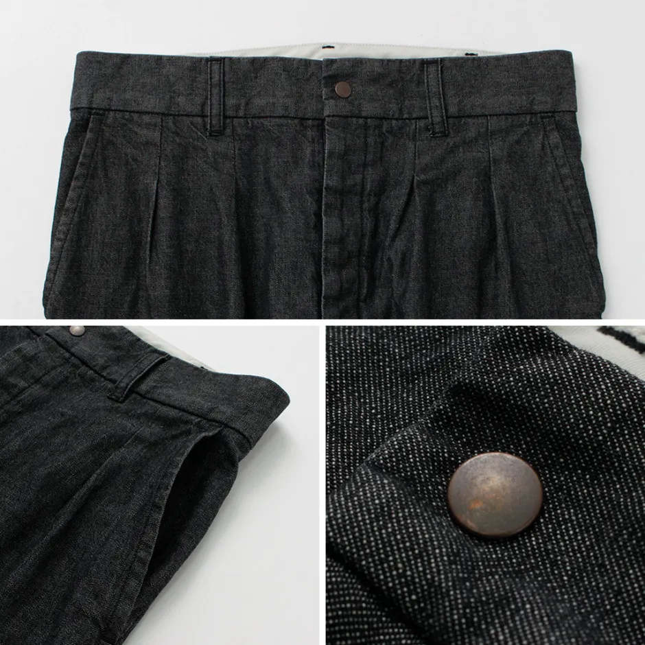 Jeans^FUJITO / 2 Tuck Trousers Light Ounce Denim black