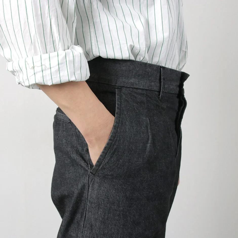 Jeans^FUJITO / 2 Tuck Trousers Light Ounce Denim black