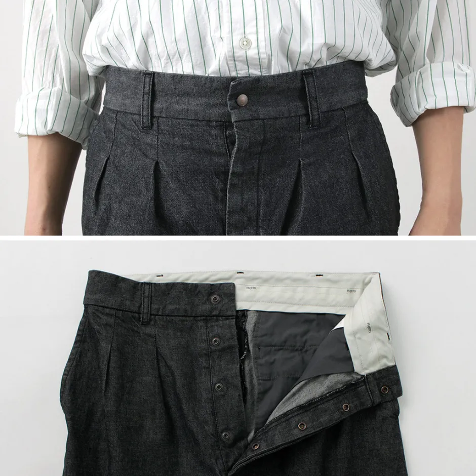 Jeans^FUJITO / 2 Tuck Trousers Light Ounce Denim black