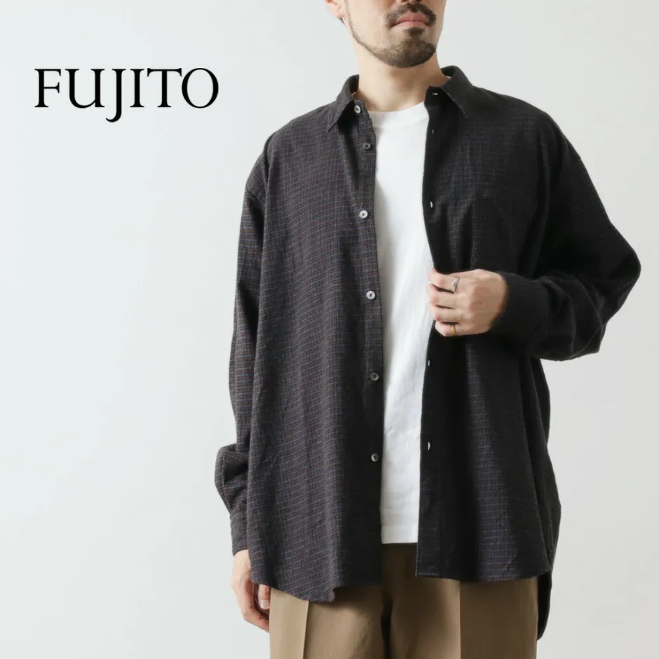 Shirts^FUJITO / Big Size Shirt micro check brown