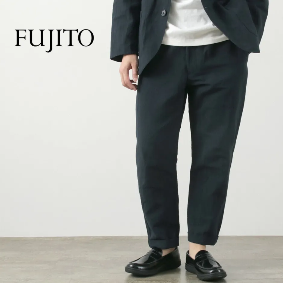 Trousers^FUJITO / Cotton Linen Seersucker Easy Pants navy