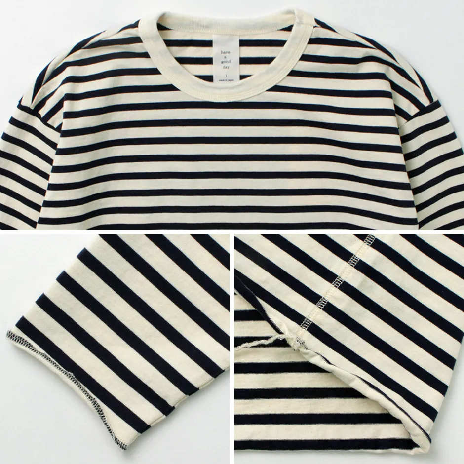 T-Shirts^HAVE A GOOD DAY / Striped Loose Long Sleeve T-Shirt