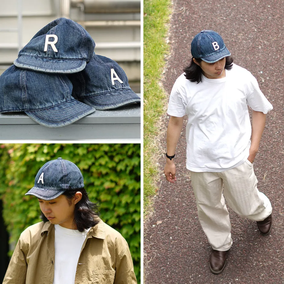 Hats^HIGHER / Selvage denim cap with initials badge