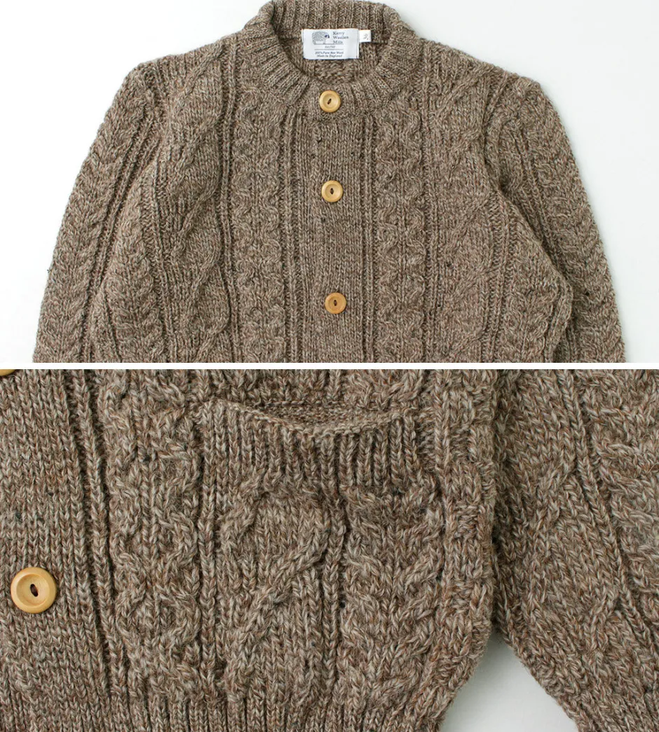 Knits^KERRY WOOLLEN MILLS / 5 Gauge 3 Ply Aran Cable Collarless Cardigan