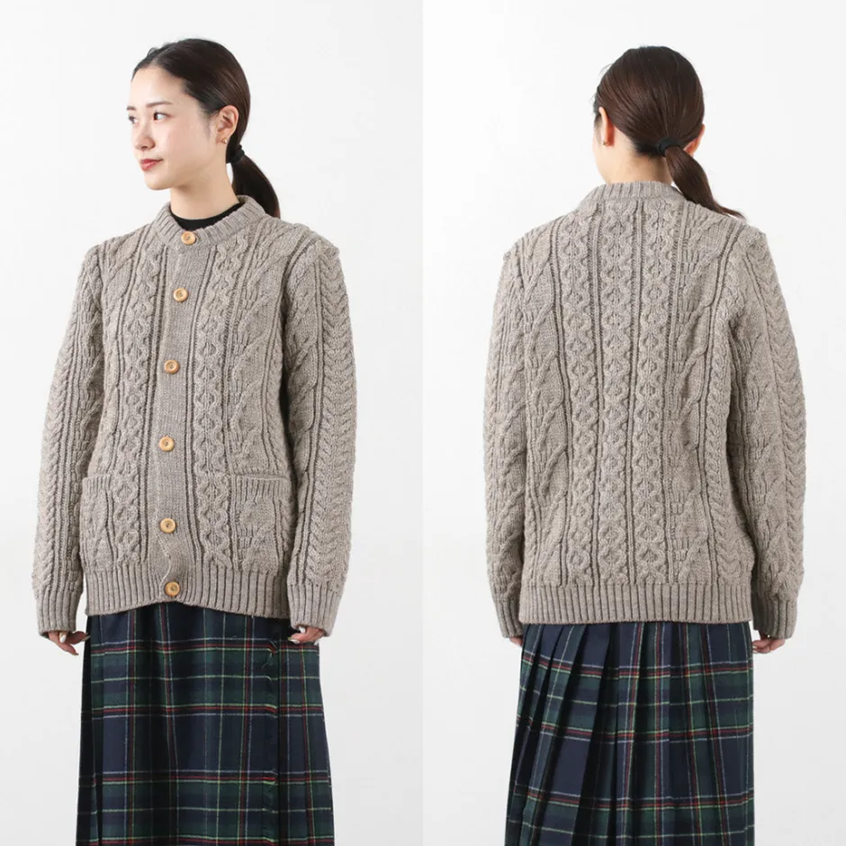 Knits^KERRY WOOLLEN MILLS / 5 Gauge 3 Ply Aran Cable Collarless Cardigan