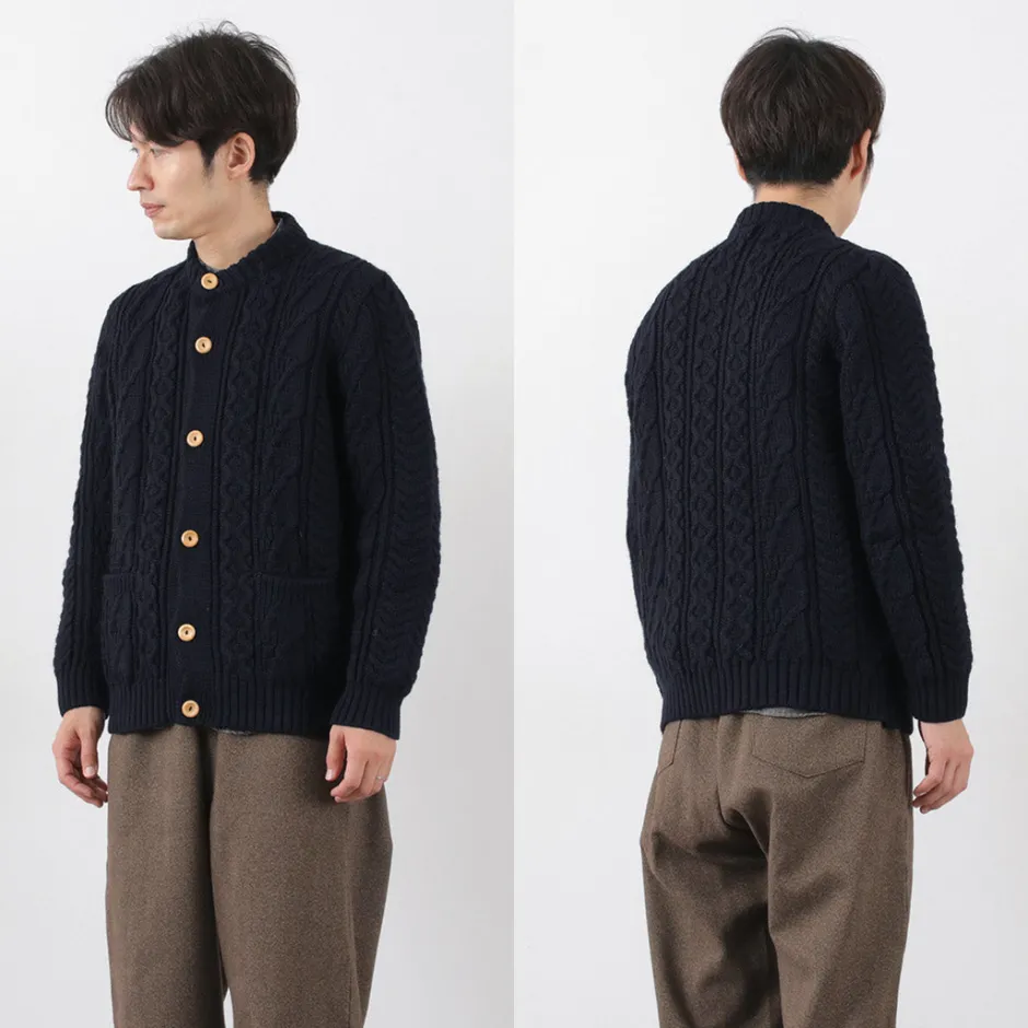 Knits^KERRY WOOLLEN MILLS / 5 Gauge 3 Ply Aran Cable Collarless Cardigan