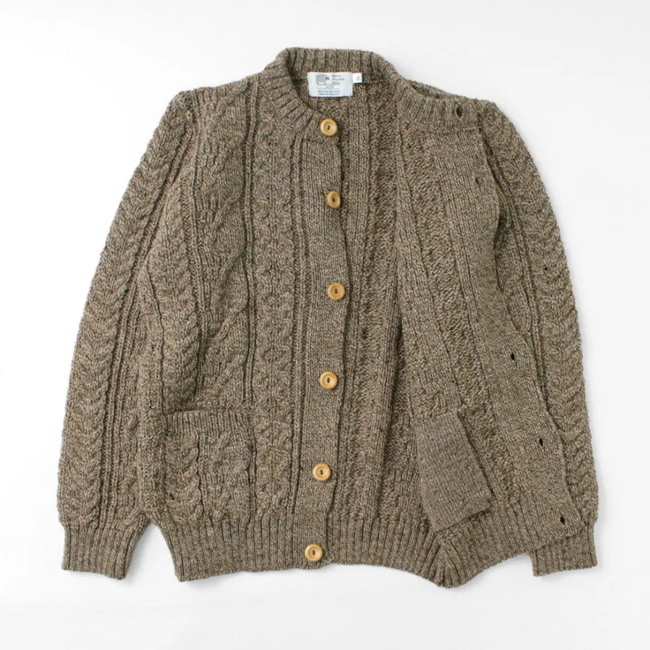 Knits^KERRY WOOLLEN MILLS / 5 Gauge 3 Ply Aran Cable Collarless Cardigan