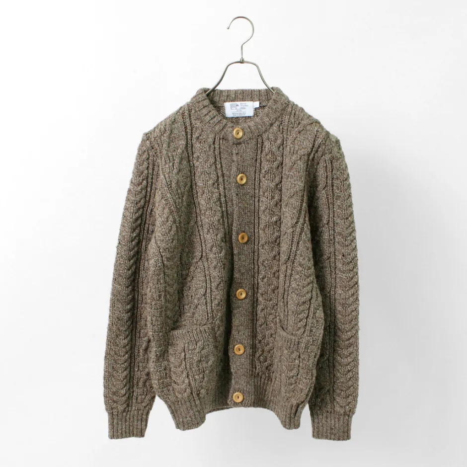 Knits^KERRY WOOLLEN MILLS / 5 Gauge 3 Ply Aran Cable Collarless Cardigan