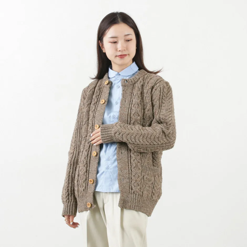 Knits^KERRY WOOLLEN MILLS / 5 Gauge 3 Ply Aran Cable Collarless Cardigan