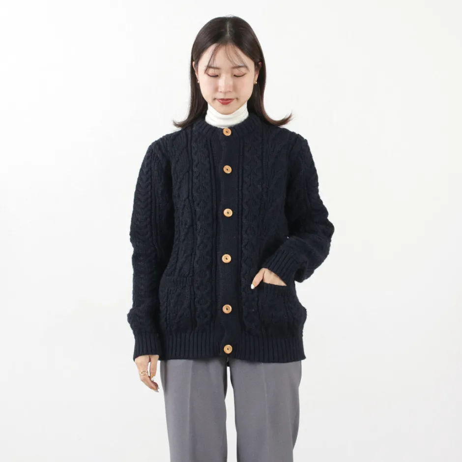 Knits^KERRY WOOLLEN MILLS / 5 Gauge 3 Ply Aran Cable Collarless Cardigan
