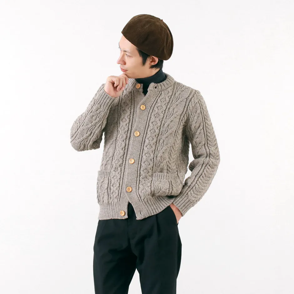 Knits^KERRY WOOLLEN MILLS / 5 Gauge 3 Ply Aran Cable Collarless Cardigan