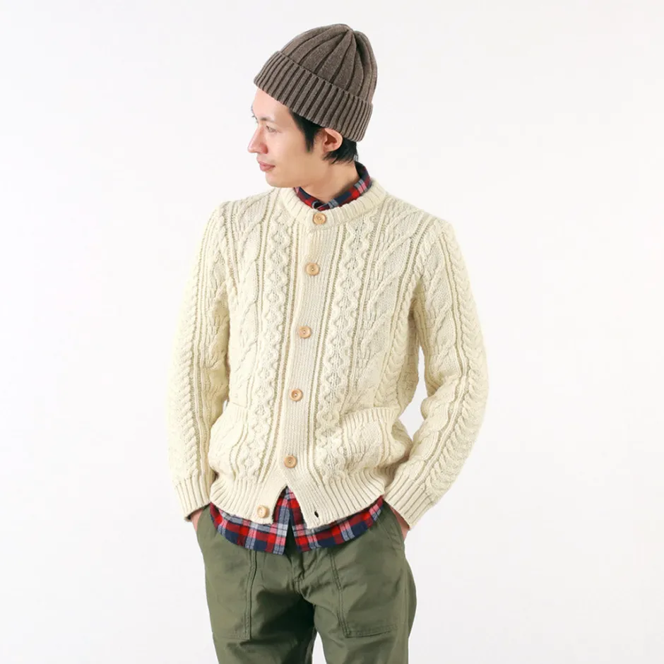 Knits^KERRY WOOLLEN MILLS / 5 Gauge 3 Ply Aran Cable Collarless Cardigan