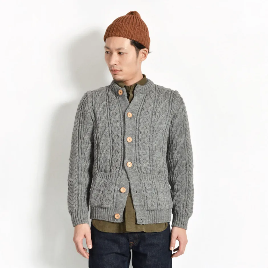 Knits^KERRY WOOLLEN MILLS / 5 Gauge 3 Ply Aran Cable Collarless Cardigan