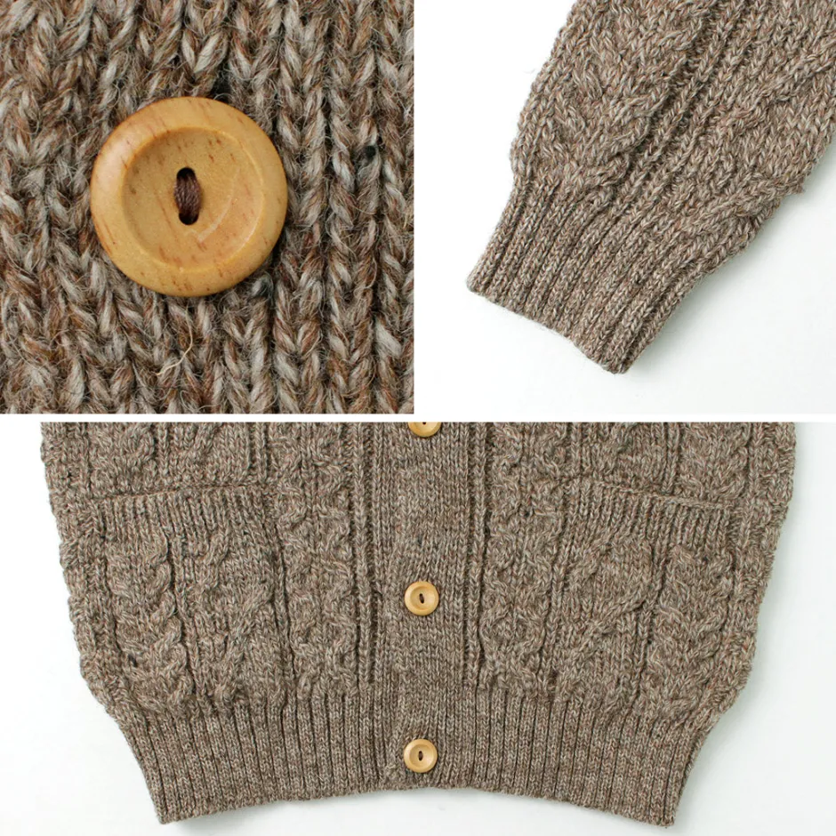 Knits^KERRY WOOLLEN MILLS / 5 Gauge 3 Ply Aran Cable Collarless Cardigan