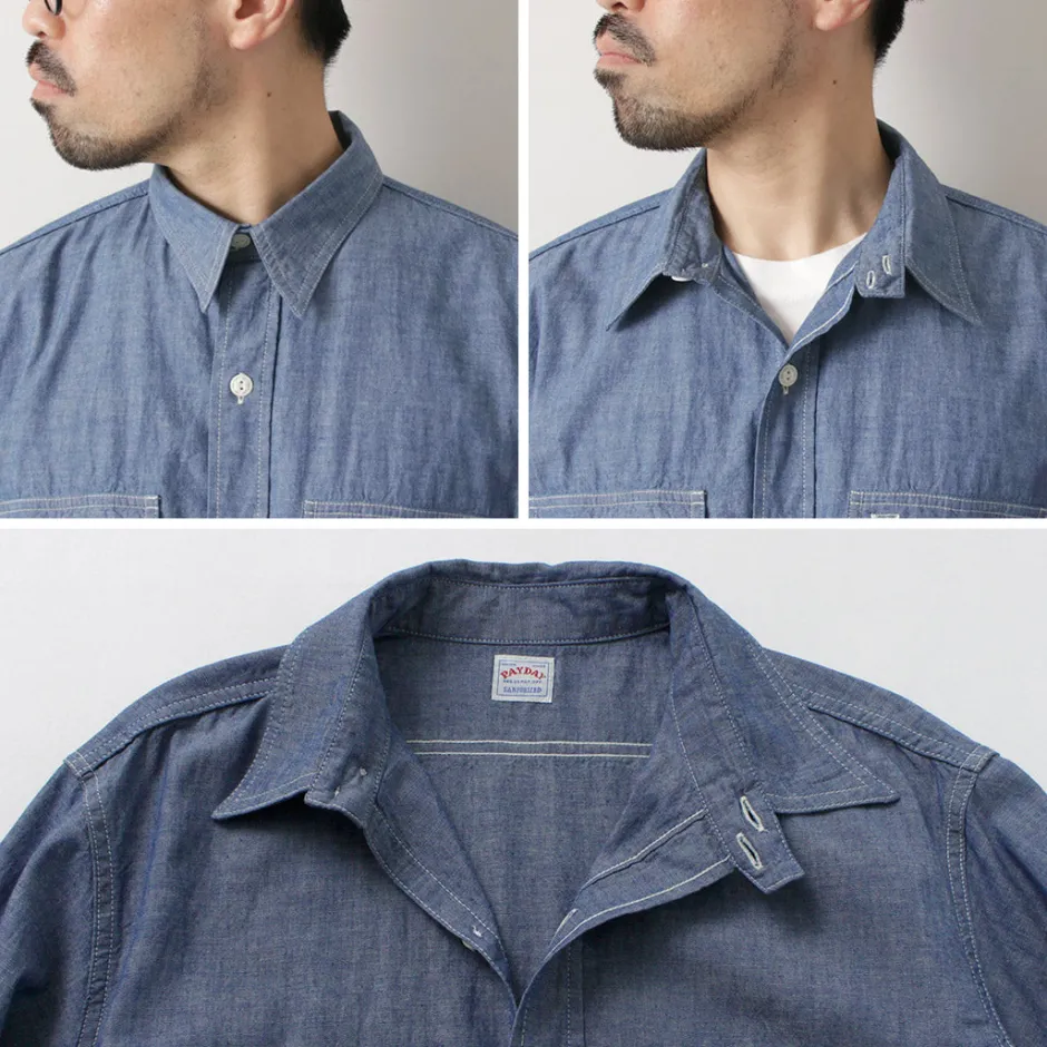 Shirts^PAYDAY / 40s model, chin strap, work shirt lightblue