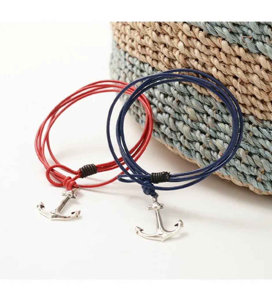 Anklets^PHADUA / Anchor Leather Wrap Bracelet / Silver