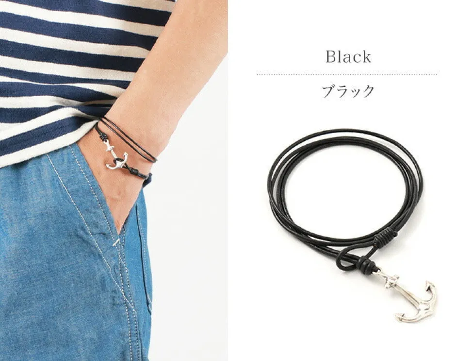 Anklets^PHADUA / Anchor Leather Wrap Bracelet / Silver