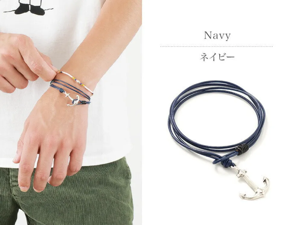 Anklets^PHADUA / Anchor Leather Wrap Bracelet / Silver