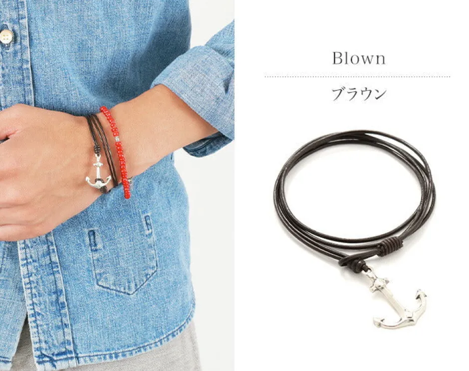 Anklets^PHADUA / Anchor Leather Wrap Bracelet / Silver