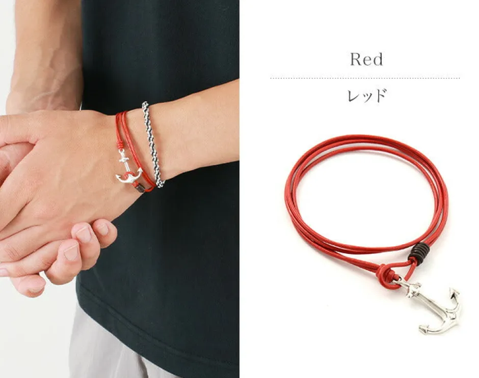 Anklets^PHADUA / Anchor Leather Wrap Bracelet / Silver