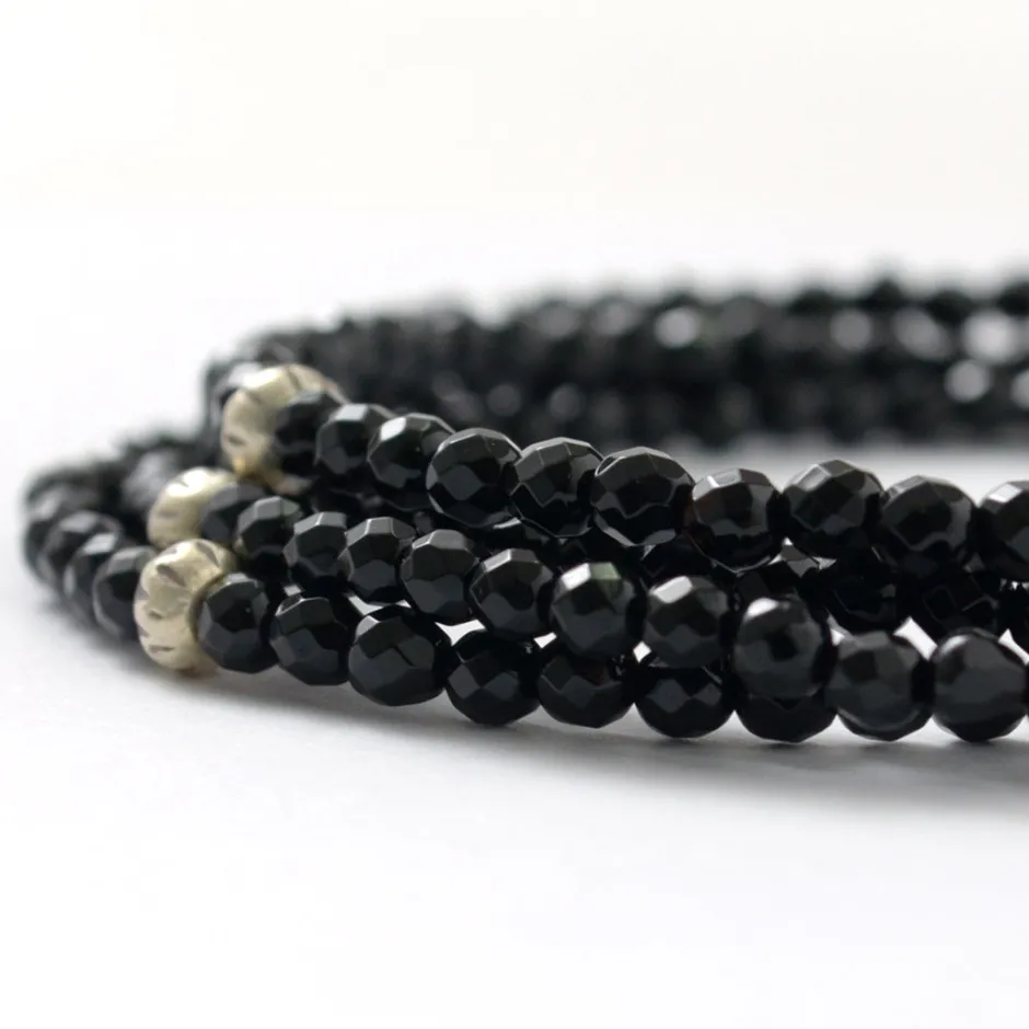 Anklets^PHADUA / onyx (3mm) cut bead anklet adjuster black