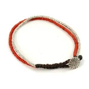 Anklets^PHADUA / Karen Silver Beads White Heart Double Cord Bracelet red
