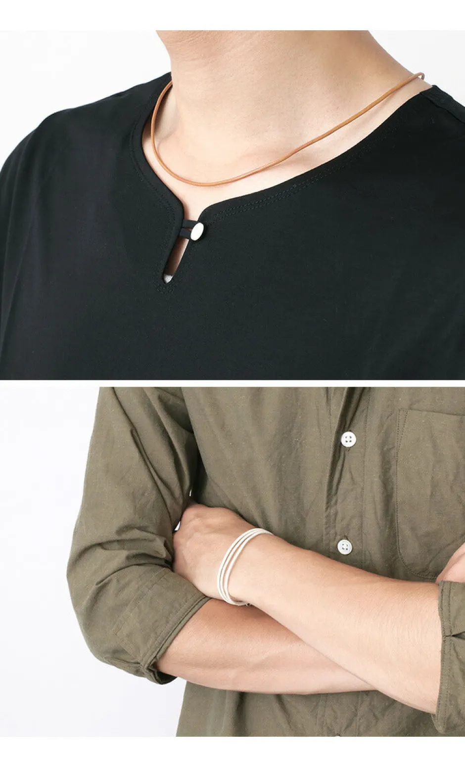 Necklaces^PHADUA / Leather choker necklace in Karen silver.