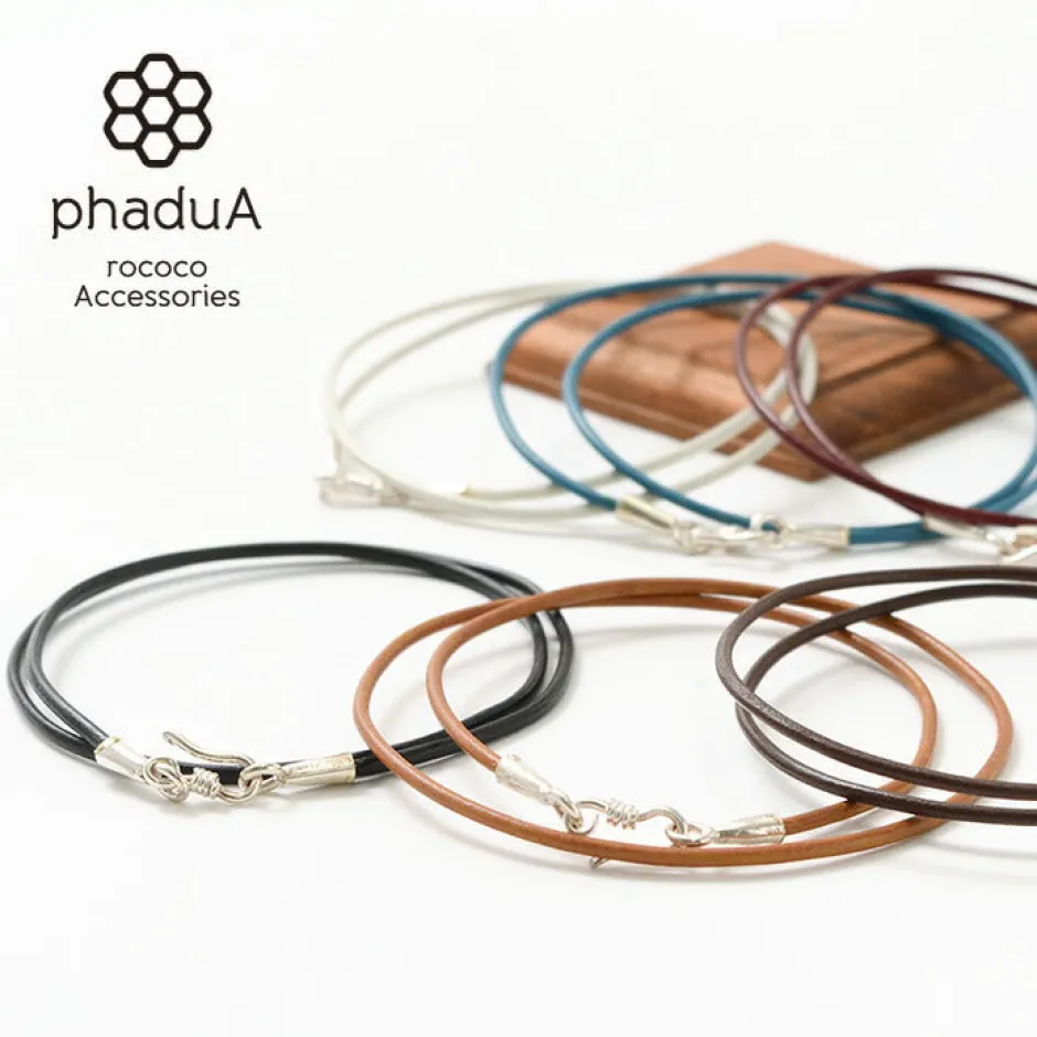 Necklaces^PHADUA / Leather choker necklace in Karen silver.