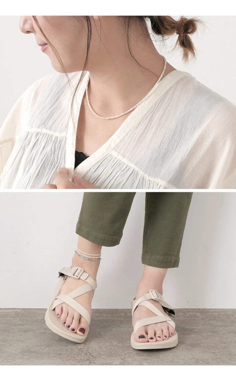 Anklets^PHADUA / Mother of Shell 2mm Cut Beads Necklace/Anklet white