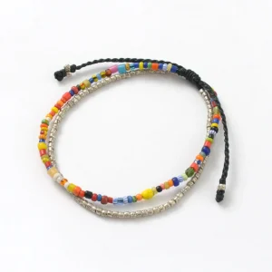 Anklets^PHADUA / 2-strand waxed cord African bead anklet black