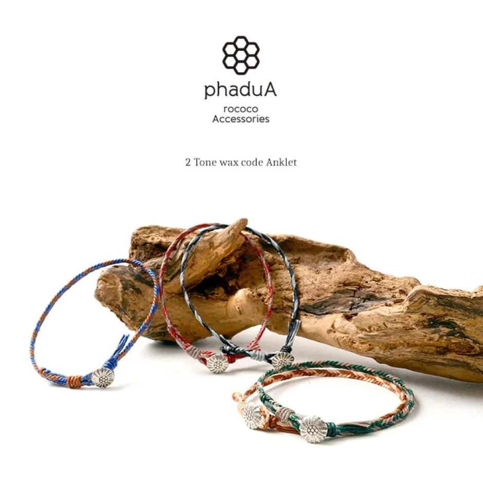 Anklets^PHADUA / 2-Tone Wax Cord Concho Anklet